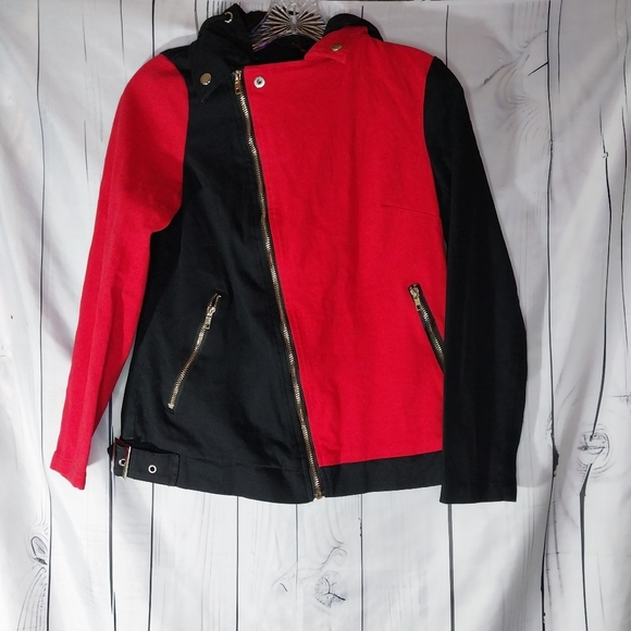 Red and Black Asymmetrical Zip Jacket - Picture 1 of 13